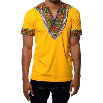 2020 m. Afrikos 6 Spalvų Tradicinių Drabužių Vyrams Dashiki Mados Etninės Modelis Atspausdintas V-kaklo trumpomis Rankovėmis T-shirt Maxi Viršų