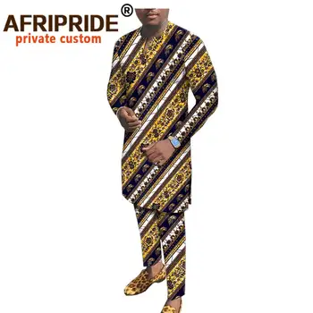 2020 m. Afrikos Vyrų Drabužiai Nustatyti Dashiki Spausdinti Viršūnes Palaidinė Marškinėliai ir Ankaros Kelnės Gėlių Komplektus Outwear AFRIPRIDE A1916012