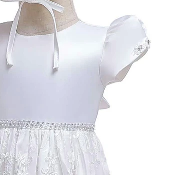 2020 m. derliaus Baby Girl Dress Krikšto Suknelės Romper kūdikių Mergaičių 0-12 Mėnesių Šalies Krikštynos kūdikio Gimtadienio drabužių, Skrybėlių