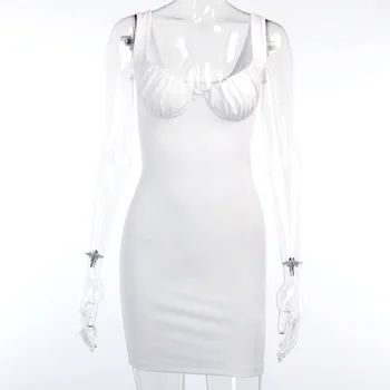 2020 m. Moteris Mados Seksualus Milkmaid Pasėlių Suspender Mini Suknelė Vasaros Ponios vientisos Spalvos Trumpas Clubwear Šalis Suknelės Moterims