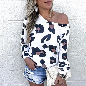 2020 m. Moteris Negabaritinių Marškinėliai Leopard Print Long Sleeve O-Kaklo Rudenį Atsitiktinis Derliaus Drabužiai Laisvi Viršuje Mujer Camisetas SJ7009C