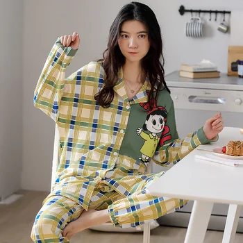 2020 m., Nauja Rudens Žiemos Sleepwear Prailginti Moterų pižamos Grynos Medvilnės Aukštos Kokybės Homewear Ponios Cardigan naktiniai drabužiai M-XXXL