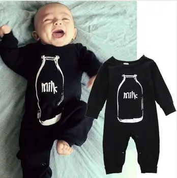 2020 m. naujas stiliaus Naujagimių drabužius Kūdikiui, Mergaitei, berniukui Drabužius Kūdikiui Romper Medvilnės juoda Butelis spausdinimo ilgomis Rankovėmis Unisex Drabužių Kūdikiams