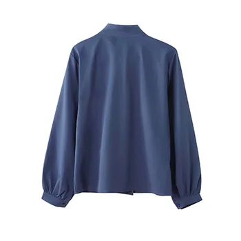 2020 m. Naujas Stiliaus Viršaus Mėlyna Žibinto ilgomis Rankovėmis Moterų Palaidinė Blusa peteliškę Lady ' s Shirt Rudenį Single-breasted Šifono Marškinėliai 10693