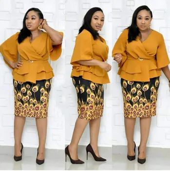 2020 m. pavasario mados stilius afrikos moterų spausdinimo poliesteris dviejų dalių rinkiniai viršuje ir sijonas