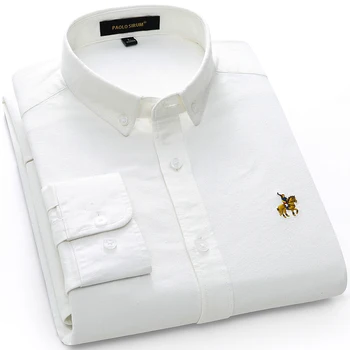 2020 M. Pavasario Medvilnės Oksfordo Vyrų Marškinėliai Balti Ilgomis Rankovėmis Siuvinėjimo Reguliariai Tinka Minkštas Storas Patogiai Vyras