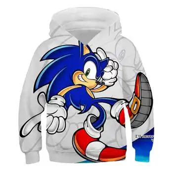 2020 m. Pavasarį ir Rudenį Naujos Sonic the Hedgehog Berniukams ir Mergaitėms su Gobtuvu Megztinis Stilius Gobtuvu Animacinių filmų Marškiniai, vaikiški Drabužiai