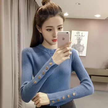 2020 m. rudens ir žiemos naujas megztinis storas line aukštos apykaklės megztinis džemperis moterims Juoda