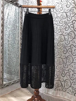 2020 m. rudens ir žiemos naujas moterų elastinga juosmens dekoratyvinis hem nereguliarus susiuvimo vidutinio ilgio megztas sijonas 1014