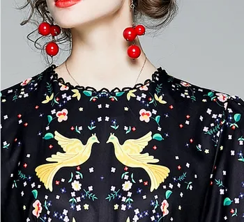 2020 m. Rudens-žiemos mados Atsitiktinis moterų Derliaus Gėlių Spausdinti Maxi Suknelė Moterų ilgomis Rankovėmis O-Kaklo Juostinės Ilga Suknelė