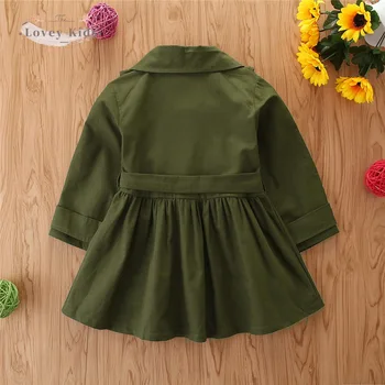 2020 m. Rudenį Baby Girl Išlaidos 1-6Y Mados korėjos Stiliaus Tranšėjos Atvartas ilgomis Rankovėmis su Diržu Striukė Armija Žalios, Pilkos Spalvos Viršutiniai drabužiai