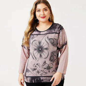 2020 m. Rudenį mama drabužiai Moterims ilgomis rankovėmis Atspausdintas Gėlių T-shirt mados ponios Derliaus elegantiškas Plius Dydis Moterų Prarasti Viršūnės