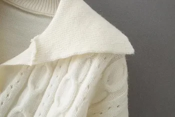 2020 m. Rudenį Moterų Riešo Dryžuotas Mezgimo Atvartas Megztinis prancūzijos Vintage Megztinis Trikotažas ilgomis rankovėmis Negabaritinių Apkarpytos Megztinis