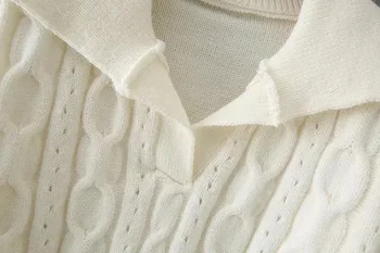 2020 m. Rudenį Moterų Riešo Dryžuotas Mezgimo Atvartas Megztinis prancūzijos Vintage Megztinis Trikotažas ilgomis rankovėmis Negabaritinių Apkarpytos Megztinis