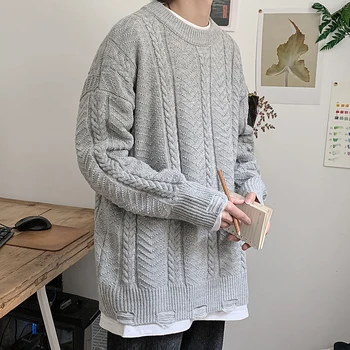 2020 m. Rudenį Uosto Stilius Laisvas ilgomis rankovėmis vyriški Ir moteriški Tamsiai Japonų Stiliaus Mezgimo Skylę Karšto Megztinis