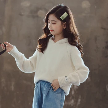 2020 M. Rudenį, Žiemą, Vaikų Mados Drabužių Paauglių Mergaičių Puloveris Korėjos Stiliaus Megztinis Su Gobtuvu Atsitiktinis Vaikų Mergaičių Megztiniai, #1106