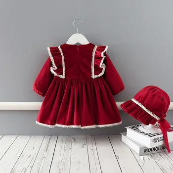 2020 m. Žiemos Kūdikių, Mergaičių Drabužiai Nustatyti Bamblys Suknelės Mergaitėms Storo Aksomo Šalis Suknelė su Skrybėle Kalėdų Mergaičių Drabužių Vestidos