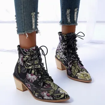 2020 m. Žiemos Moterų Batai Med Aukštakulniai Bateliai, Vintage PU Odos Bateliai Kniedės Sagtis Deco Mujer Zapatos Botas Mujer