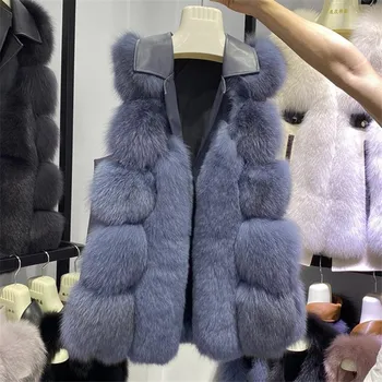 2020 m. žiemos naujas pilnas pliaupti nekilnojamojo fox fur susiuvimo avių odos liemenė moterų atvartas vidurio rankovių ilgis kailiai, kailio
