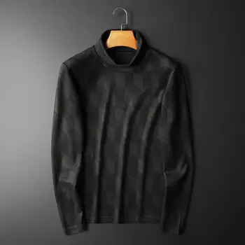 2020 m. Žiemos Sutirštės Aukšto Kaklo Base Coat Camiseta Hombre Aukštos Kokybės Prabangūs Marškinėliai Vyrams Juodi Grotelės Slim Fit Marškinėliai Vyrams