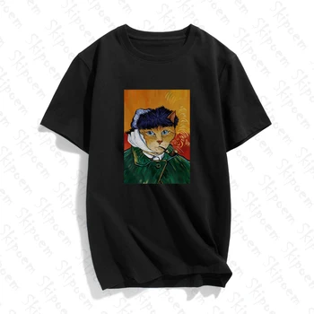 2020 Mados Moterų marškinėliai Juokinga Van Gogh Katė Užsakymą Medvilnės O Neck T Shirt Plius Dydis-trumpomis Rankovėmis Prekės ženklo Moterų Marškinėliai Femme