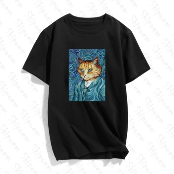 2020 Mados Moterų marškinėliai Juokinga Van Gogh Katė Užsakymą Medvilnės O Neck T Shirt Plius Dydis-trumpomis Rankovėmis Prekės ženklo Moterų Marškinėliai Femme