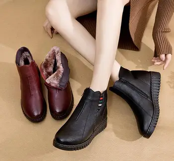 2020 Mados motina komfortą žiemos batai moteriška natūralios odos batai moterims, šilta kailio batai