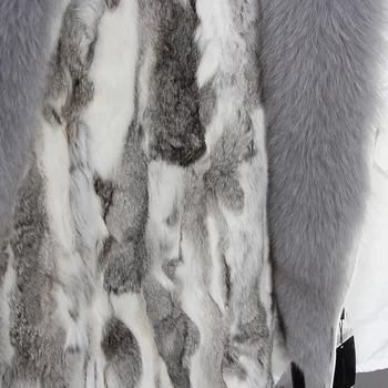 2020 mados žiemos striukė moterims nekilnojamojo Triušio kailio, kailio gamtos nekilnojamojo lapės kailio apykaklė prarasti ilgai parkas didelis kailio viršutiniai drabužiai Nuimamas