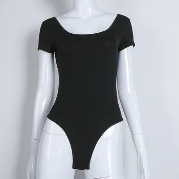 2020 Metų Vasaros 95% Medvilnės Backless Bodysuit Moterų Trumpomis Rankovėmis Seksualus Bodysuit Balta/Juoda Bodycon Bodysuit Jumpsuit Bendras