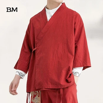 2020 Metų Vasaros Kinų Stiliaus Lino Švarkas Hanfu Vyrų Kostiumas Kostiumas Laisvas Didelio Dydžio Medvilnės Skalbiniai Retro Stiliaus Tang Kostiumas Skraiste Vyras
