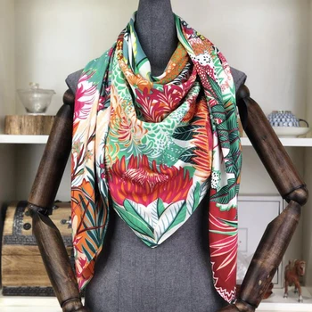 2020 metų Vasaros Mados Dizaino Aikštėje Šilko Šalikas Moterims Foulard Bandana Ponios Skara Hijab Elegantiškas Satino Šalikus Moterims 130*130cm