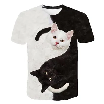 2020 metų vasaros mados Juoda ir balta katė 3D spausdinimo marškinėlius harajuku Spausdinti marškinėlius Funny cat marškinėliai tshirts didelis dydis 6x