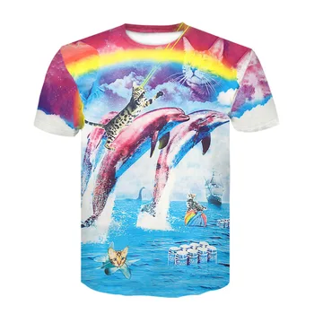 2020 metų vasaros mados kietas vyriški trumpi rankovėmis gyvūnų delfinų atspausdintas T-shirt 3D mados aukštos kokybės vyriški ir moteriški viršūnės