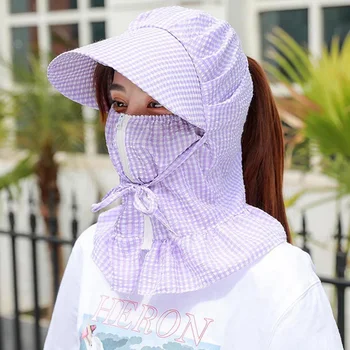 2020 metų Vasaros Moterų Lauko Nepraleidžia Skrybėlės Anti-UV Tuščias Viršuje Dviračių Veido Užtrauktukas Nėrinių Bžūp Pledas Spausdinti Saulės skrybėlę Unisex