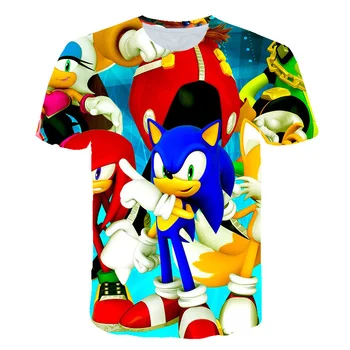 2020 metų Vasaros Sonic Animacinių filmų Marškinėliai Anime 3d Atspausdintas Berniukų, Mergaičių Drabužių Streetwear T shirt O-Kaklo Viršuje, Dydis 4-14t Amžius