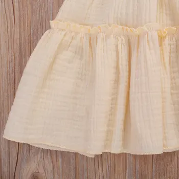 2020 metų Vasaros Suknelės Mergaitėms Baby Girl Mygtuką Dizaino Suknelė be Rankovių Kietas RufflesA-line Suknelės Princesė Sundress