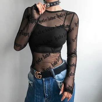 2020 moteriški marškinėliai Mados Perspektyvos Akių Skaidrus ilgomis Rankovėmis Marškinėliai Seksuali Moteris Plonas Hip-hop Stilius, Spausdinta O Kaklo Panele