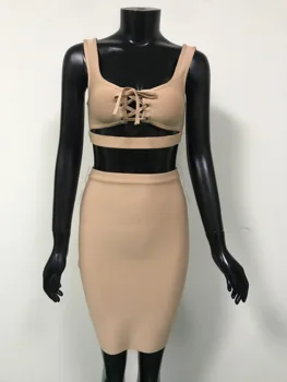 2020 Moterų Mados Sexy 2 Vienetų Komplektas Nuogas Tvarstis Suknelė Dizaineris Jungiamąją Mini Vakarą Įžymybių Šalis Suknelė Vestido