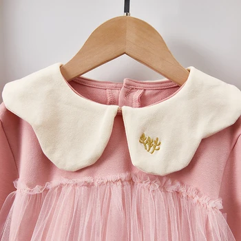 2020 Nauja Vaikiška Baby Girl Princesė Nėriniai Siuvinėjimo Suknelė Romper Rudenį Naujagimiui Mergina Ilgomis Rankovėmis Jumpsuit Vaikams Drabužių