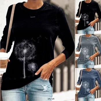 2020 naujas apvalios kaklo atsitiktinis ilgomis rankovėmis marškinėliai T shirt spausdinti su kiaulpienių paprasta mados plius dydis S-3XL