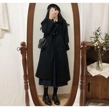 2020 Naujas Hepburn Stiliaus Rudens Žiemos Juodas Vilnonis Paltas Moterų Paltas Vidutinio Ilgio Mažas Temperamentą