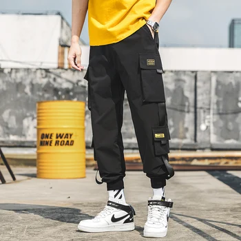 2020 Naujas Hip-Hop Poilsiu Krovinių Kelnės Vyrų Haremas Kelnės Multi-Pocket Juostelės Vyras Sweatpants Streetwear Laisvalaikio Vyriškos Kelnės, S-5XL