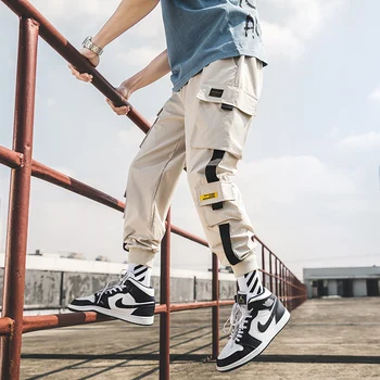 2020 Naujas Hip-Hop Poilsiu Krovinių Kelnės Vyrų Haremas Kelnės Multi-Pocket Juostelės Vyras Sweatpants Streetwear Laisvalaikio Vyriškos Kelnės, S-5XL
