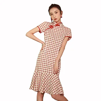 2020 Naujas Karštą Vasaros Kinų Stiliaus Jaunų Pagerėjo Cheongsam Mados Mergaičių Studentų Pledas Suknelė Slidinėti Suknelė Qipao
