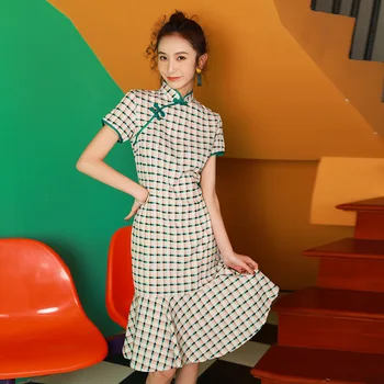 2020 Naujas Karštą Vasaros Kinų Stiliaus Jaunų Pagerėjo Cheongsam Mados Mergaičių Studentų Pledas Suknelė Slidinėti Suknelė Qipao