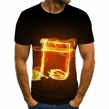 2020 Naujas mados Asmenybės 3d Skaitmeninis Spausdinimas Vyrų trumparankoviai marškinėliai Muzikos Pastaba Ledo Gaisro Prarasti Atsitiktinis Apvalios Kaklo viršūnes