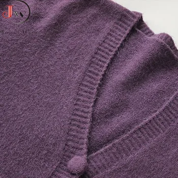 2020 Naujas Mados Purplel Cardigan Moterų Atsitiktinis ilgomis Rankovėmis Vieną Krūtinėmis Megztinis Trikotažas V Kaklo Moterų Rudens Žiemos Drabužių