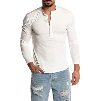 2020 Naujas Mados vyriški vientisos Spalvos ilgomis Rankovėmis O-kaklo marškinėliai Mens Atsitiktinis Slim Henley Marškinėliai, Palaidinukė Poilsiu Viršūnės