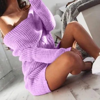 2020 naujas megztinis rudens/žiemos moterų iš vieno žodžio apykaklės off-the-pečių maišą klubo suknelę megzti megztinis moteris megztiniai