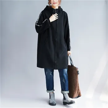 2020 Naujas Moterų Rudens Žiemos Hoodies /Megztiniai korėjos Atsitiktinis Moterų Ilgai skyriuje Plus Size Plus Aksomo Storas Kailis viršutinių drabužių siuvimas